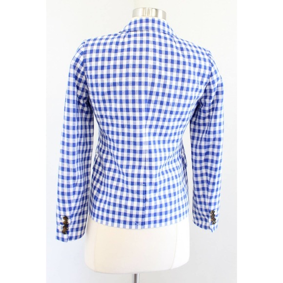 J Crew Factory Blue White Gingham Plaid Linen Blend Schoolboy Blazer Jacket 0P - Picture 6 of 7